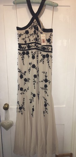 Limited Edition New Monsoon Nude Black Beaded Maxi Dress Rpp £249.00.