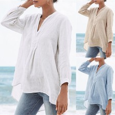 Women Loose Thin T Shirt 3/4 Length Sleeve Casual V-Neck Pullover Blouse Comfort