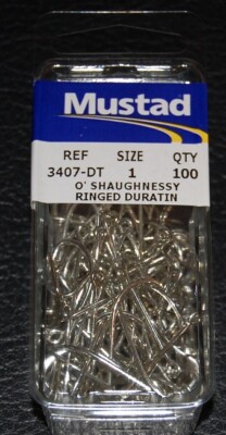 100 Mustad 3407DT Size 1 Saltwater Big Game Duratin J Hooks 3407DT-01