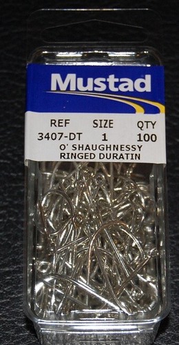 100 Mustad 3407DT Size 1 Saltwater Big Game Duratin J Hooks 3407DT-01 - 第 1/2 張圖片