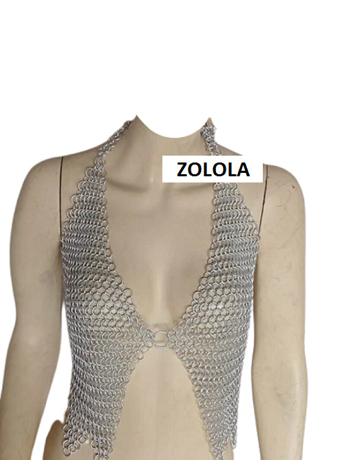 Sujetador/blusa de aluminio con anillos a tope de cota de malla para mujer