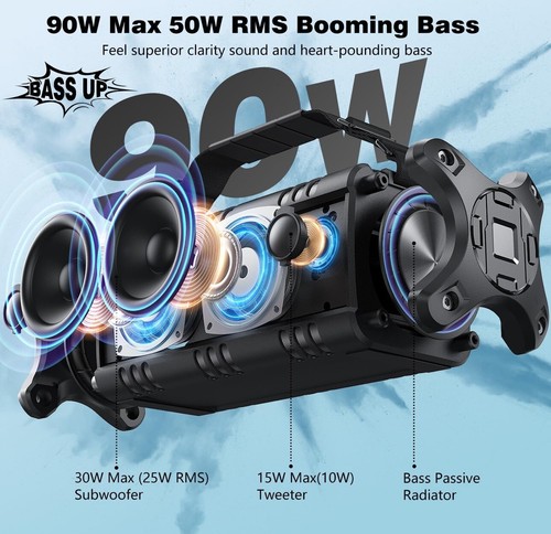 W-KING D8 50W (70W Peak) Bluetooth Speaker, Portable Waterproof 40h Playback! - Picture 4 of 4
