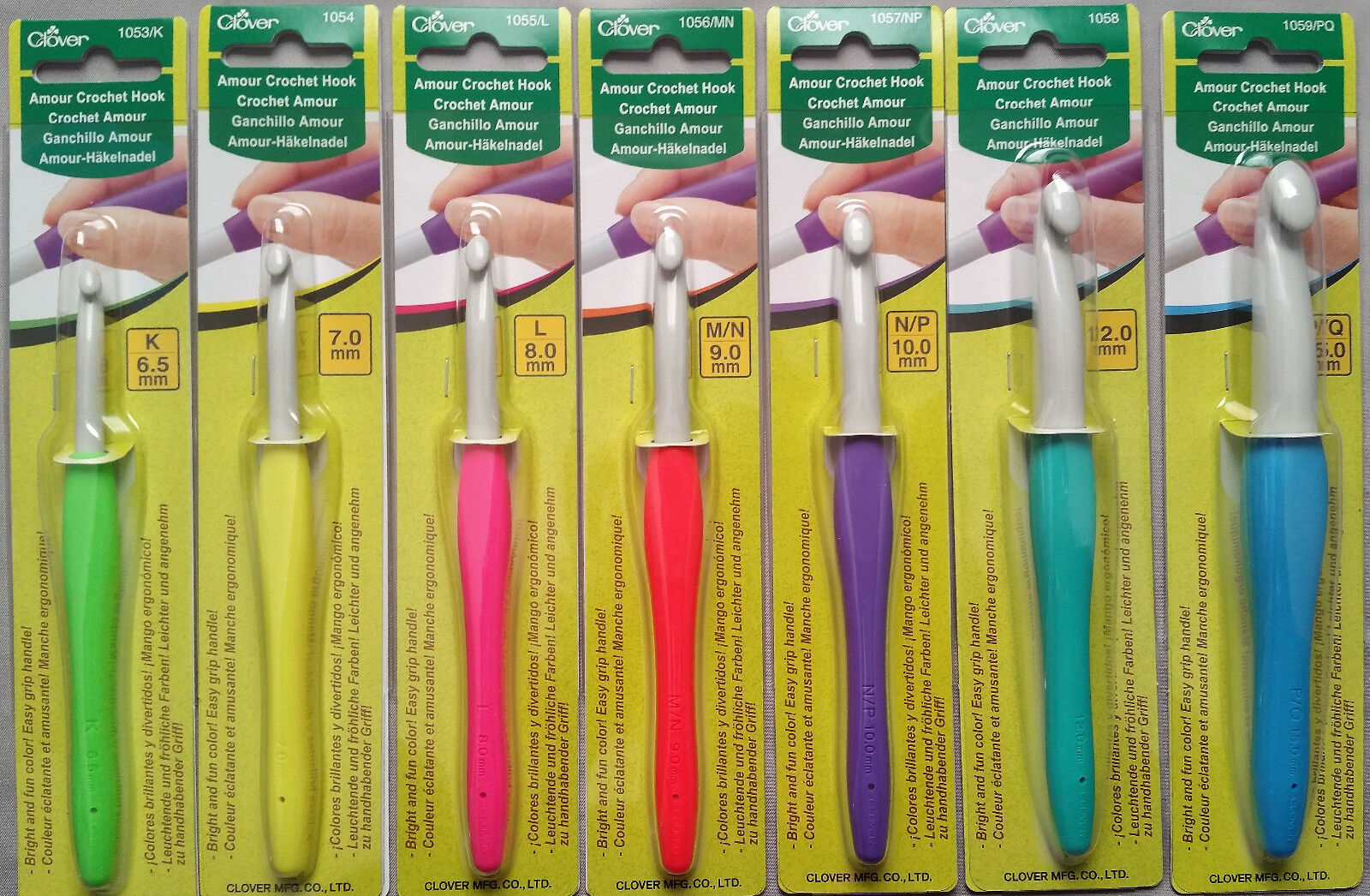 Clover Amour Large Crochet Hook Set 6.5, 7, 8, 9 10, 12, 15 mm K, L, M, N,  P, Q – Fundación Elmina Paz Gallo