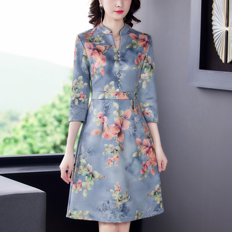 mid sleeve long dress