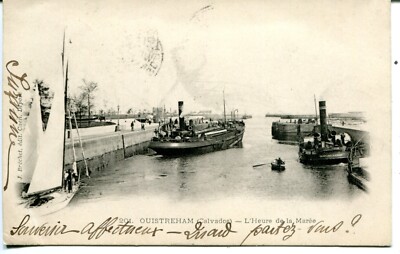 France Ouistreham - L'Heure de la  Maree 1903 cover J. Brechetb Caen postcard