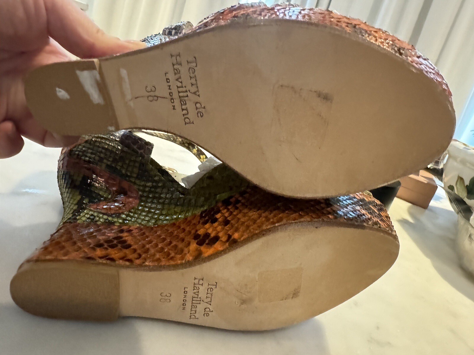 Terry de Havland rare Retro snakeskin Platform wedges Size 38 image 7
