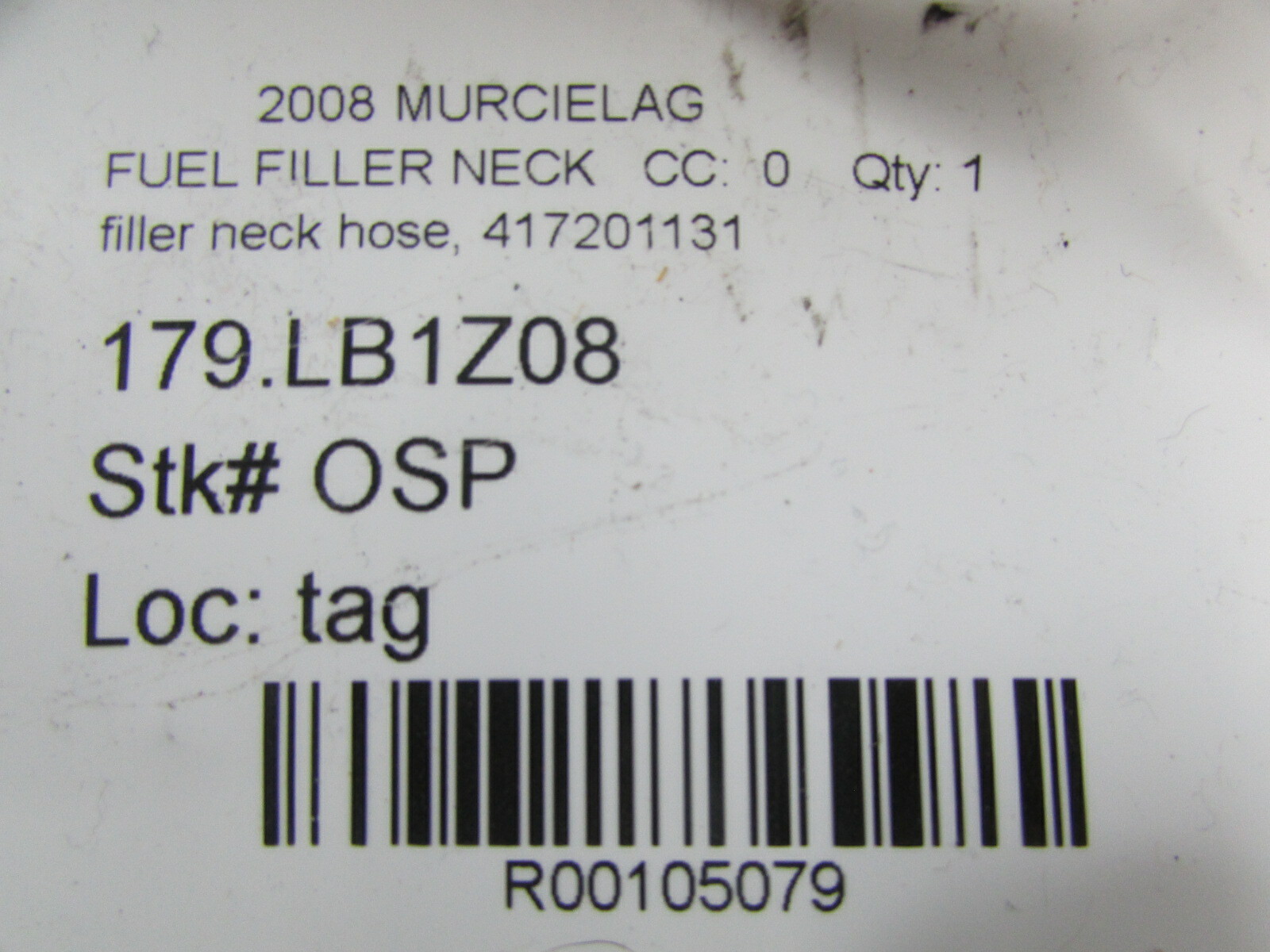 Lamborghini Murcielago, Fuel Filler Neck Hose, Used, P/N 417201131