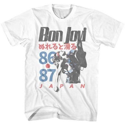 Bon Jovi Slippery When Wet 86-87 Tour Dates 2 Sided Adult T Shirt Rock Music