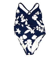 Cole of California Women s Blue White Floral One Piece Swimsuit Retro Small