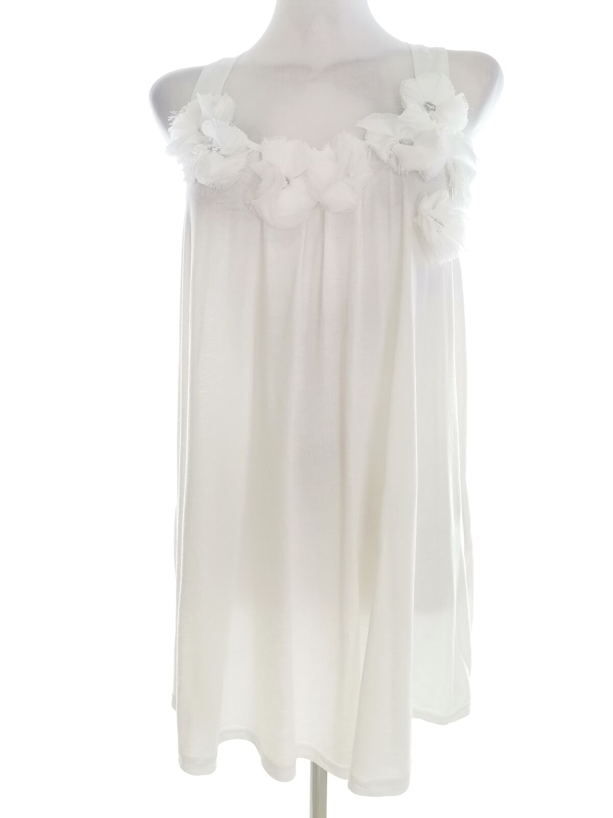 Image of Club L Gr. S/M Weiss Minikleid Kleid Ärmellos Perlen Asymmetrisch Baumwolle U-Bo