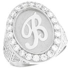 JackAni 10k or 14k White Gold Mens Oval Halo White CZ Initial Letter B Ring 