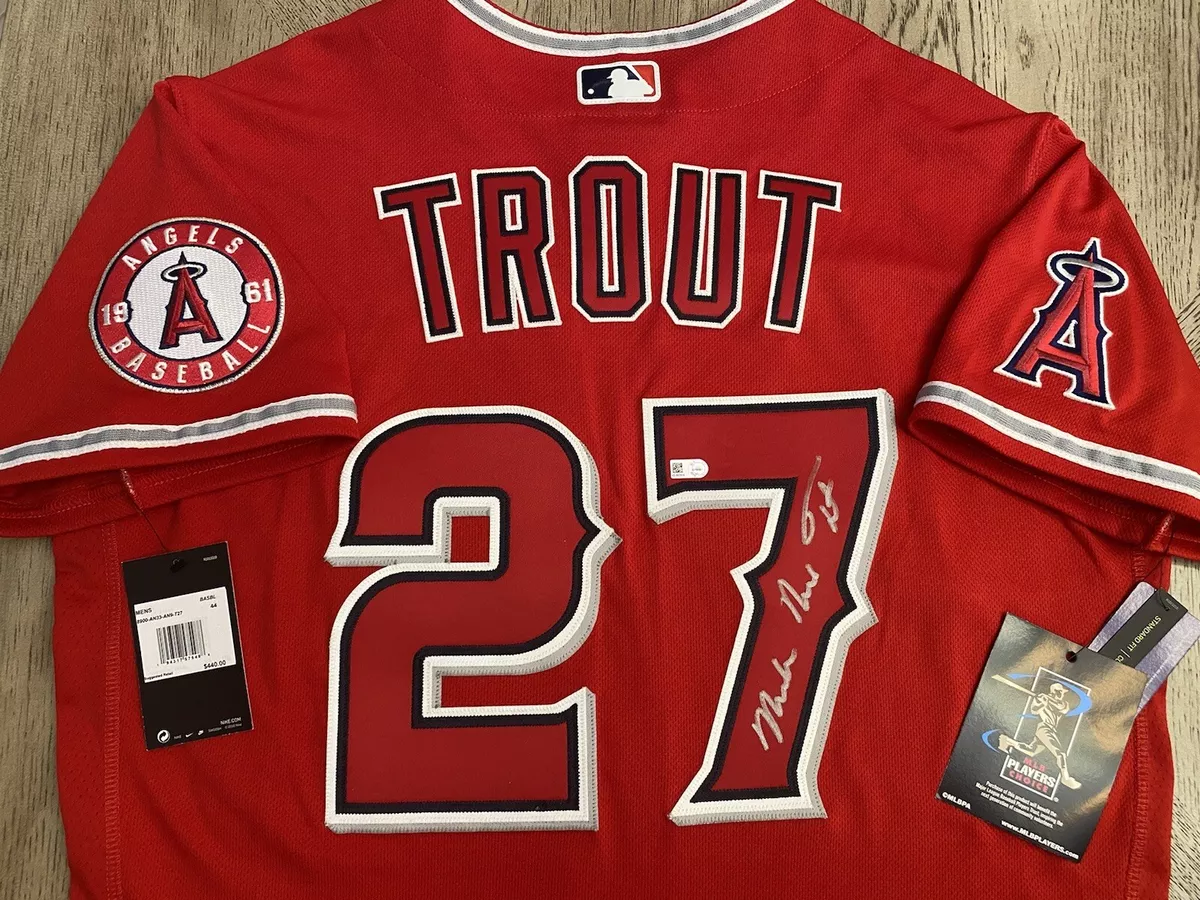 MIKE TROUT FULL NAME LOS ANGELES ANGELS SIGNED AUTHENTIC RED