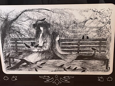 BARBARA A. WOOD Girls On Bench B & W Limited Edition Lithograph