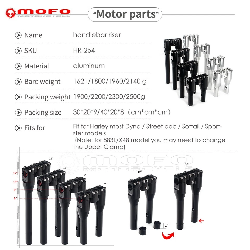 Club Style 8" + 1" Rise Handlebar Riser For Harley Dyna Softail Sportster 1" Bar — 第 2/4 张图片