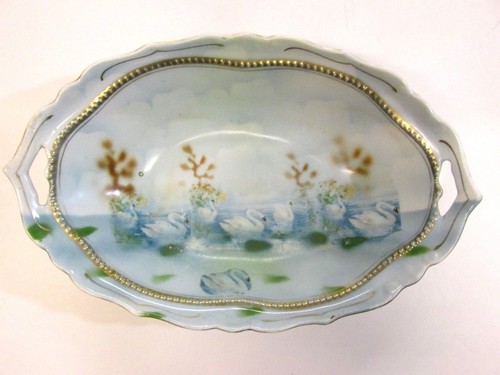 PJUS BAVARIAN CO PLAT BONBON PEINT À LA MAIN CYGNES PICTURAL ca 1800-1900 - Photo 1/5