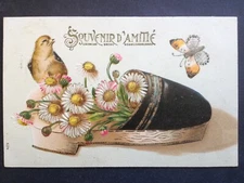 Superb postcard fantasy embossed postcard butterfly shoe bird friendship