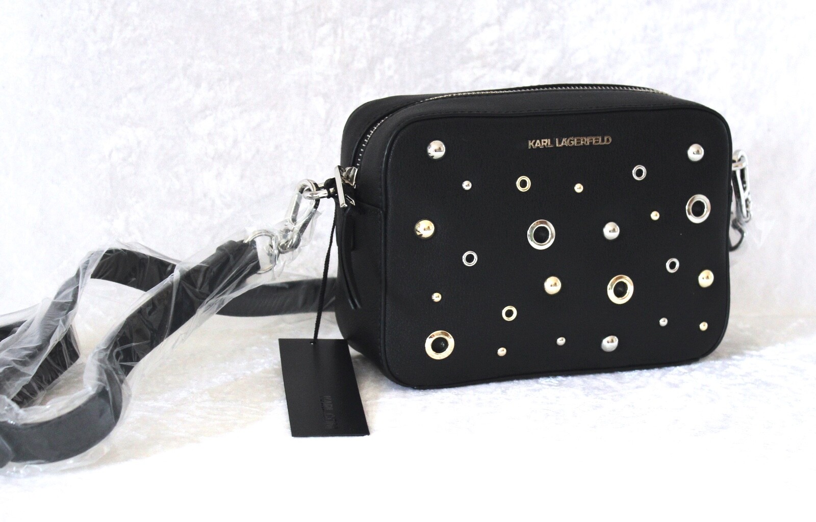 KARL LAGERFELD TASCHE CROSSBODY K/KORAT CAMERA BAG SCHWARZ NIETEN LEDER