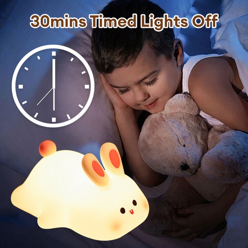 Rechargeable Silicone Lamp Cute Rabbit Lamp LED Sleep Night Light Gift Kids - Picture 7 of 17