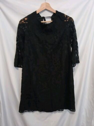 JACK BB Dakota Dress Sz Medium Black 3/4 Sleeve Lace Overlay Open Back Pullover