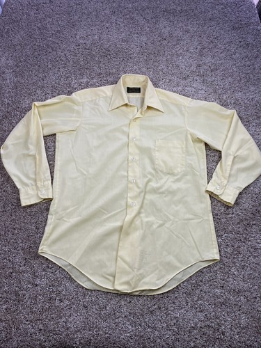 Vintage 70er Sears Hemd 15,5-33 Herren gelb Perma-Prest Knopfleiste spitzer Kragen