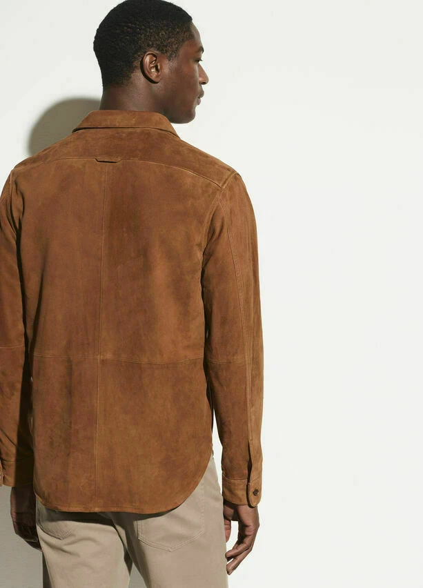 Homme Daim Marron Chemise 100% Véritable Peau D'Agneau Souple Rétro Stylé Usure - Photo 4/4