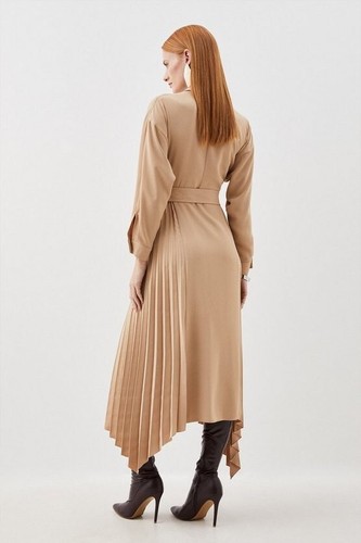 Karen Millen Soft Tailored Pleat Detail Belted Shirt Dress – Size 12- NEW - Picture 7 of 7