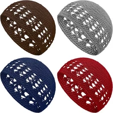 Boyiee Kufi Hat for Men Knit Cap Crochet Beanie Retro Color 