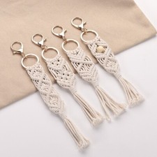 4pcs Macrame Handmade Woven Keychains Key Rings Boho Bag Charms with Tassel Gift