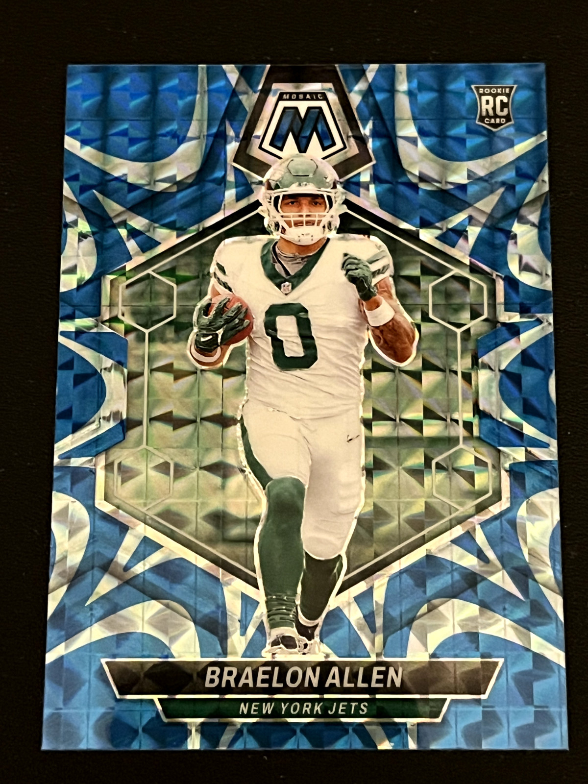 Braelon Allen 2024 Panini Mosaic #389 Reactive Blue Prizm - Jets RC