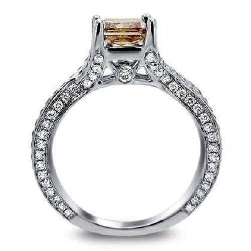 Anillo de aniversario de diamantes de chocolate creado en laboratorio con cojín de 2 quilates acabado en oro blanco de 14 quilates Foto 3 de 3