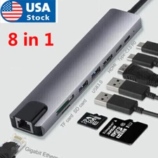 8in1 USB 3.0 1000mbps HDMI 1080P Adapter Cable Hub 4K Multiports Type C to Usb-C