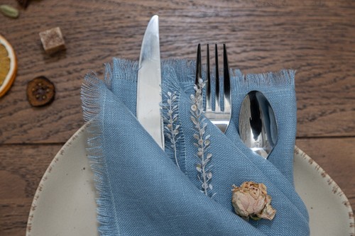 Napkins-Pure 100% Linen , Rustic Party Dinner Fringed Fabric Napkins Handmade - Picture 125 of 132