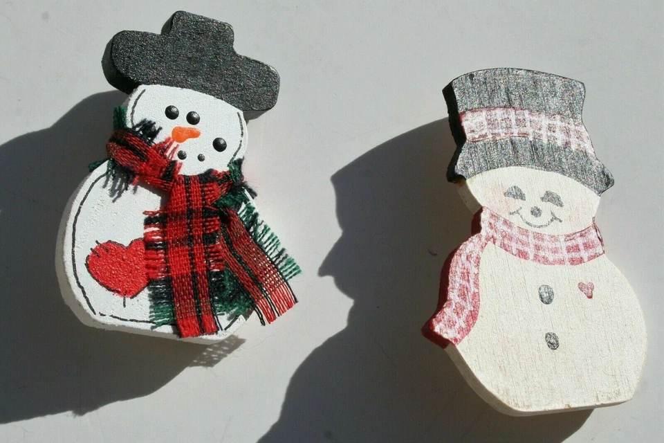 Lote de 6 prendedores pendientes madera muñeco de nieve Navidad Foto 3 de 4