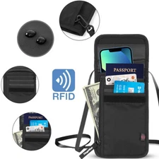 Neck Wallet – RFID Blocking Passport Holder – Easy to Conceal Travel Pouch Black