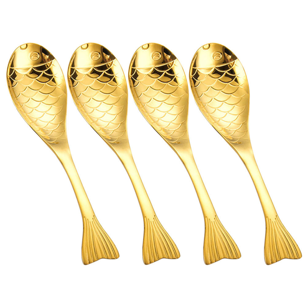 4 Pcs Spoons for Cooking Soup Bowls with Handles Gold Child