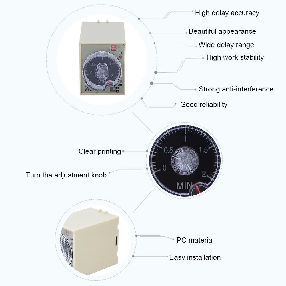 ST3PA-F AC220V Knob Control Power On Time Delay Relay Timer  2min/20min/2h/12h