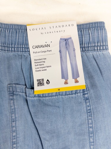 Sanctuary Cargo Pants Women Medium Blue Wide Leg Comfort Stretch Drawstring New - Picture 9 of 9