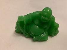 Vintage Buddha Holding Praying Beads Light Green Resin Figurine Jade 