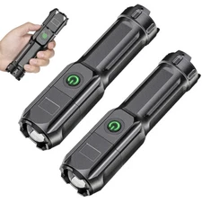 2 Pcs Super-Bright LED Tactical Military LED Flashlight Torch 3 Mode Zoomable