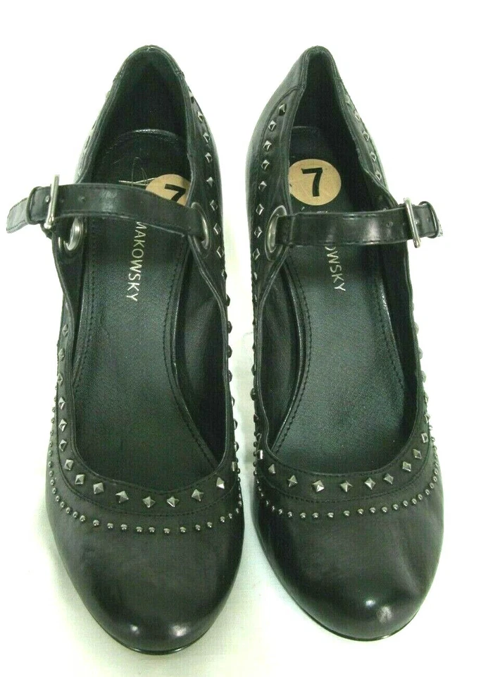 Zapatos B. Makowsky Talla 7 Mary Jane Correa al Tobillo Zapatos Tacones Trozos Tachonados Foto 3 de 4