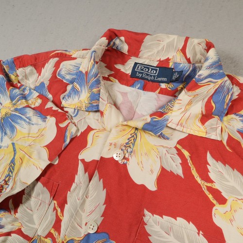 Vintage Polo Ralph Lauren Loop Collar Camp Shirt Herren Small Rot Blumen Viskose
