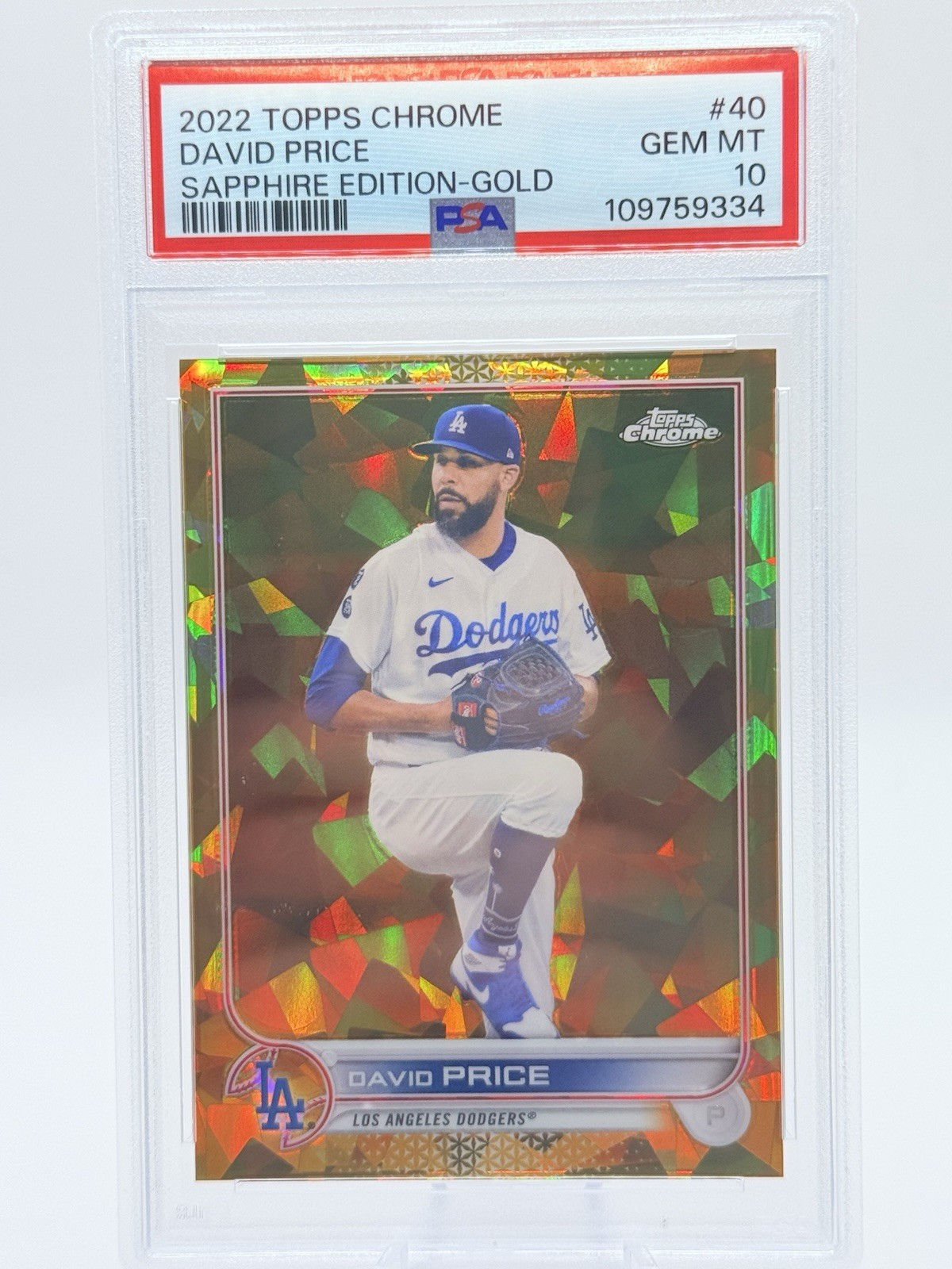 2022 Topps Chrome David Price Sapphire Ed. Gold /50 PSA 10 Dodgers POP 1