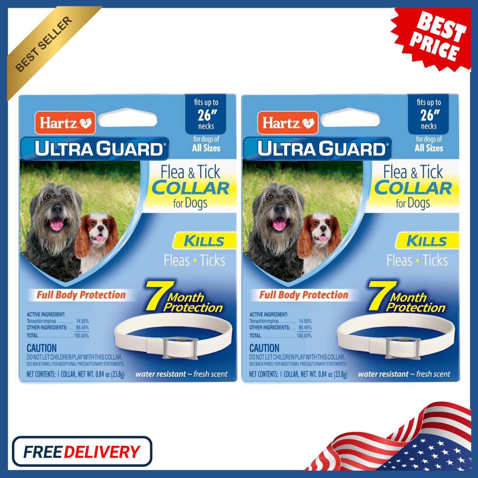 Hartz UltraGuard Flea & Tick Collar for Dogs & Puppies 26, 7 Month Protec 2 pack
