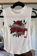 Guess Women’s T-Shirt Sleeveless Sparkle Roses Heartbreaker Logo Size Small NWT