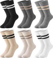 6 Pairs Striped Crew Socks Soft Casual Cotton Athletic Sports Running Athletic T