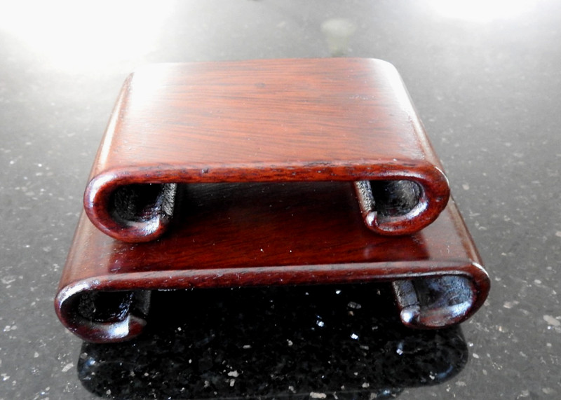 Vintage Set of 2 1970s Hand Carved Scroll-form Rosewood Display Stand 4" and 5"