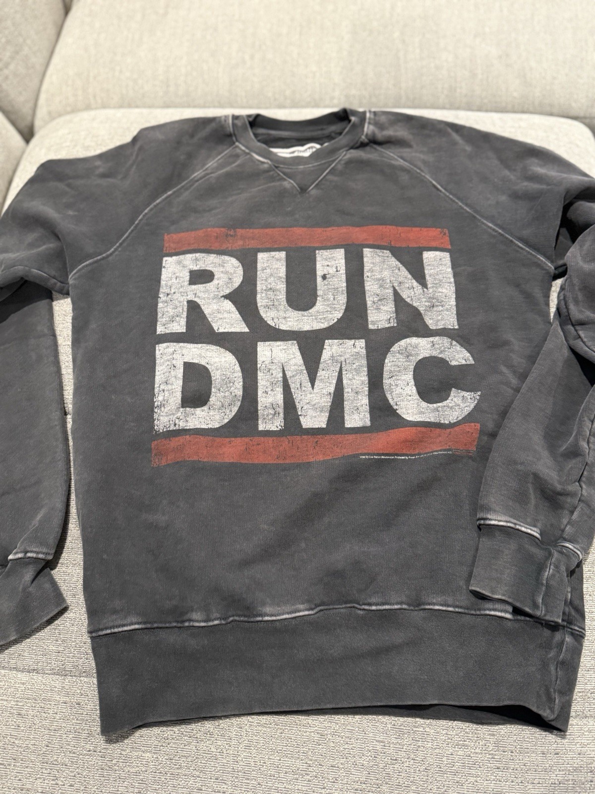 Vintage 2000 RUN DMC Graphic Sweatshirt Distressed Amplified Gray Adult Small