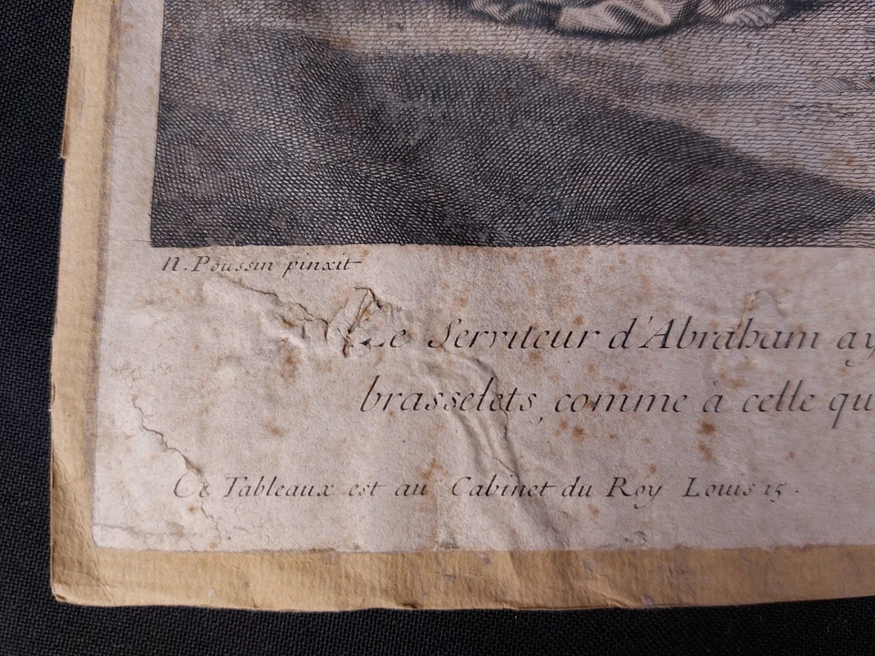 Gravure de François Chereau d'après Nicolas Poussin "Rebecca au puits" - Photo 3/4