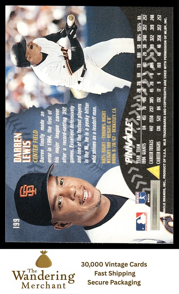 1995 Pinnacle #199 Darren Lewis - Image 2 of 2