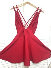Foreign Exchange Party Skater Dresses Deep V Neck Red Medium